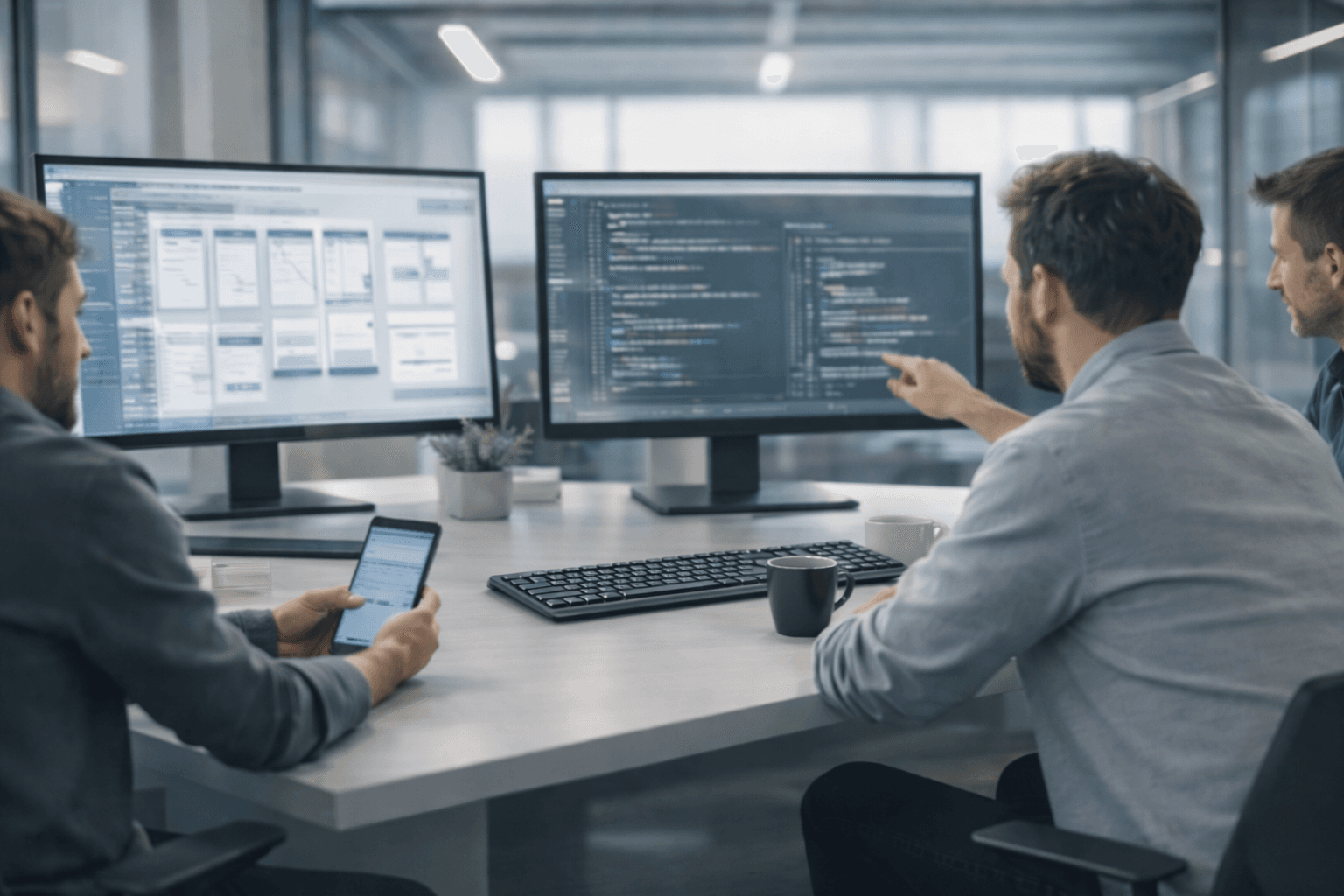 Mobile app development team at work