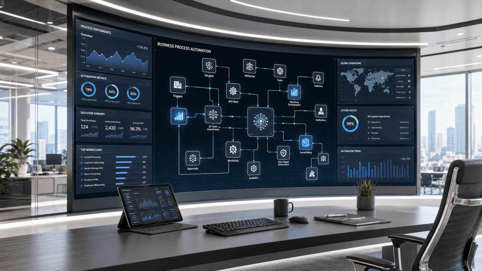 Business process automation — operational workflow and integration dashboard