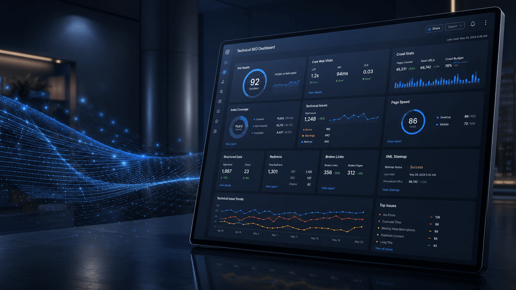 Technical SEO — site architecture and performance dashboard