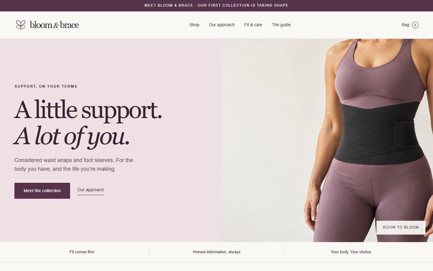 Bloom & Brace homepage at a desktop viewport