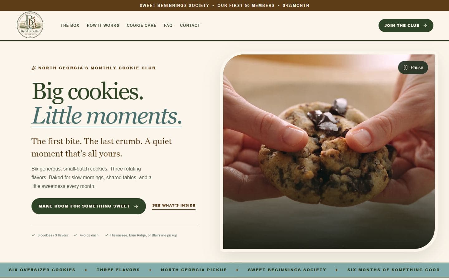 Byrd & Butter Cookie Club homepage at a desktop viewport