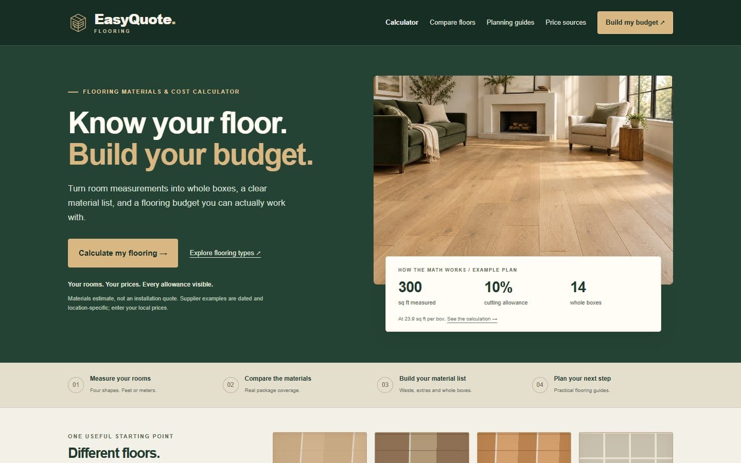 EasyQuote Flooring homepage at a desktop viewport