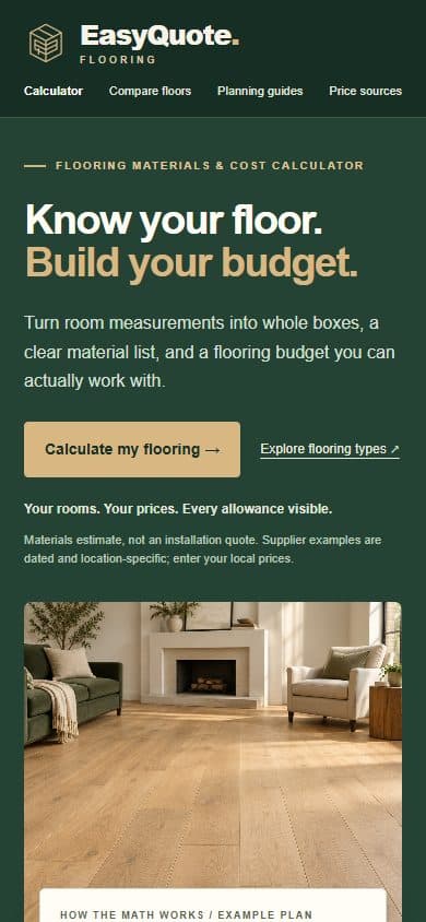 EasyQuote Flooring homepage at a mobile viewport