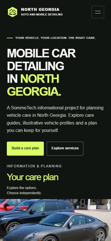 Georgia Mobile Detailers homepage at a mobile viewport