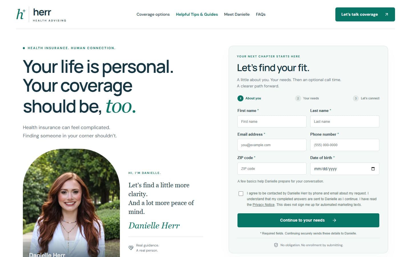 Herr Health Advising homepage at a desktop viewport