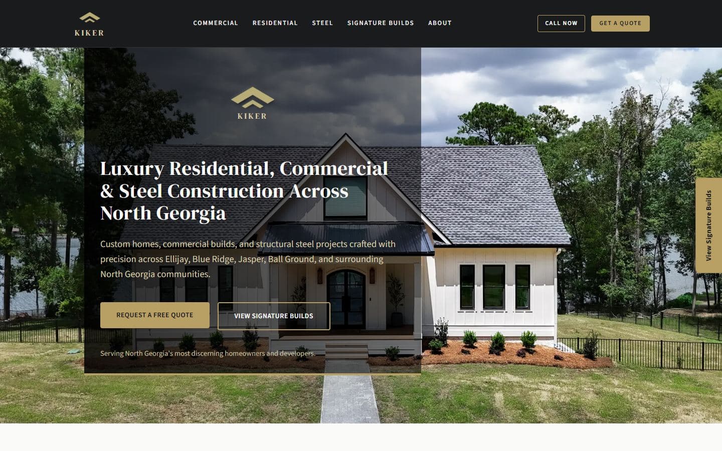 Kiker Construction homepage at a desktop viewport