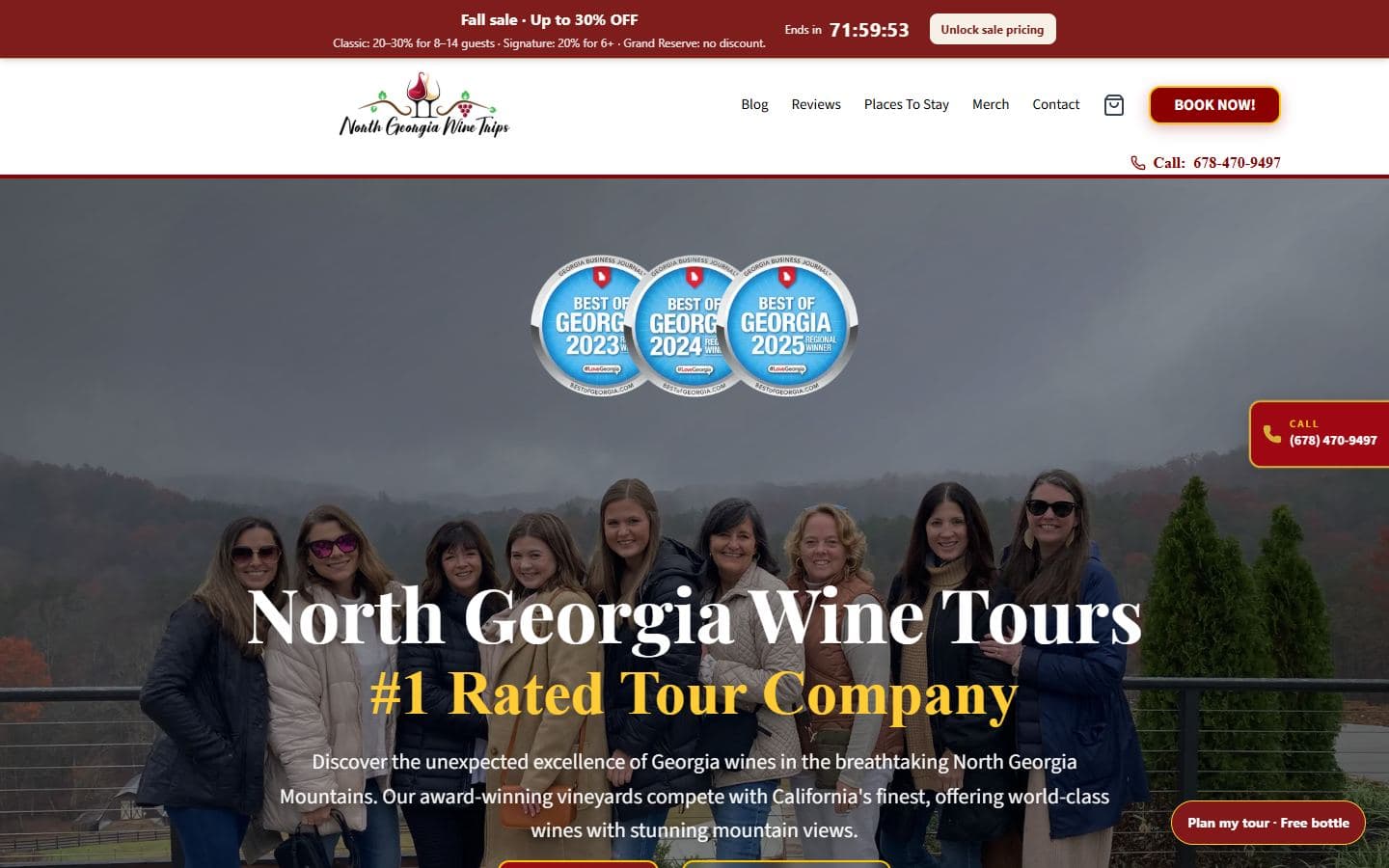 North Georgia Wine Tours public homepage, captured October 2026