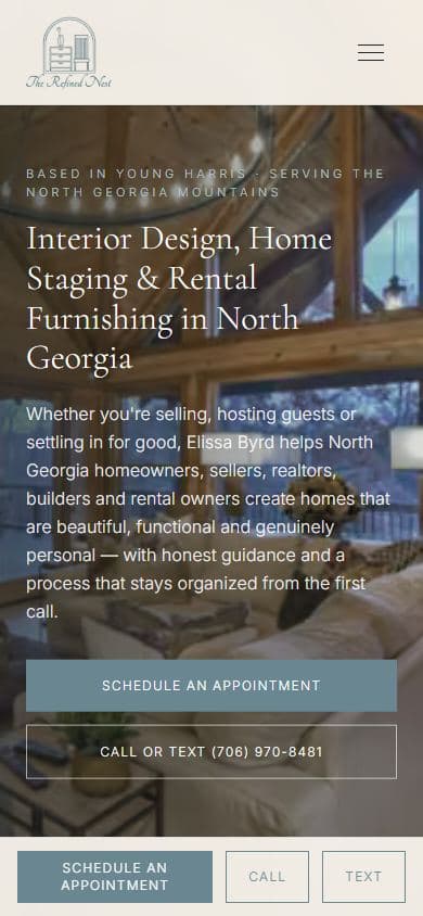 The Refined Nest homepage at a mobile viewport