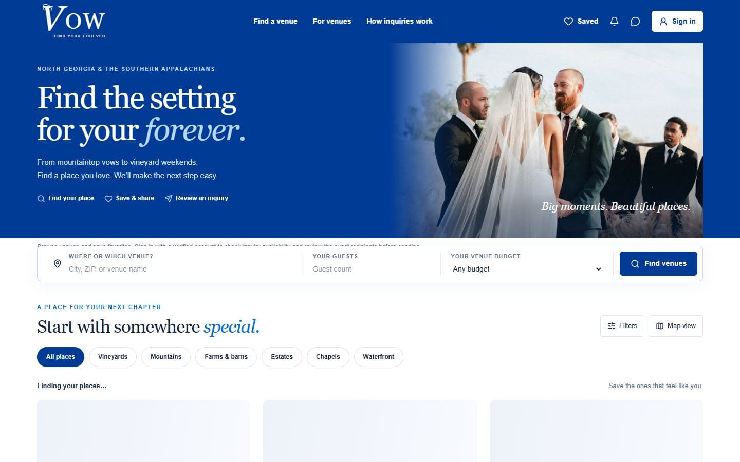 VOW homepage at a desktop viewport