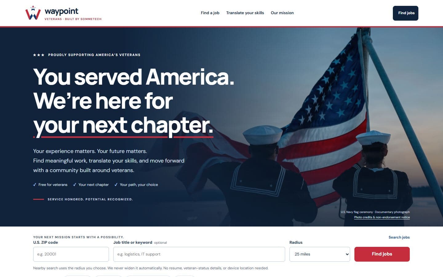 Waypoint Veterans homepage at a desktop viewport