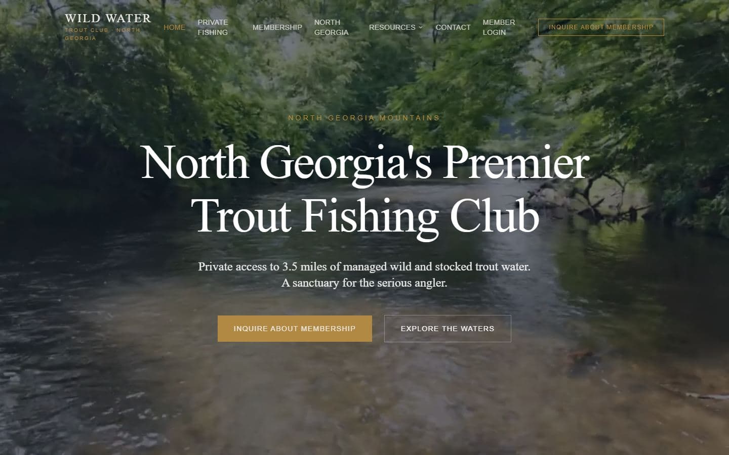 Wild Water Trout Club homepage at a desktop viewport